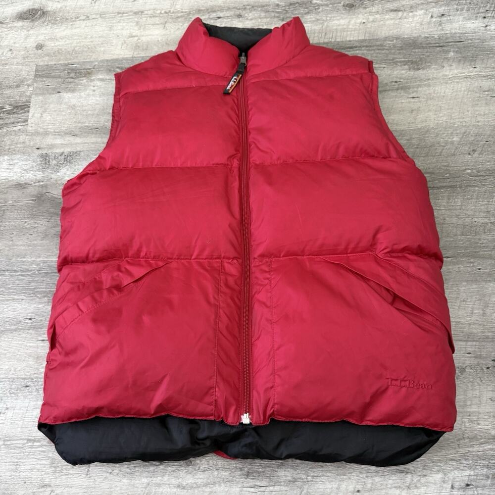 LL Bean Goose Down Puffer Vest Womens Medium Reversible Red Black Full-Zip OVC72